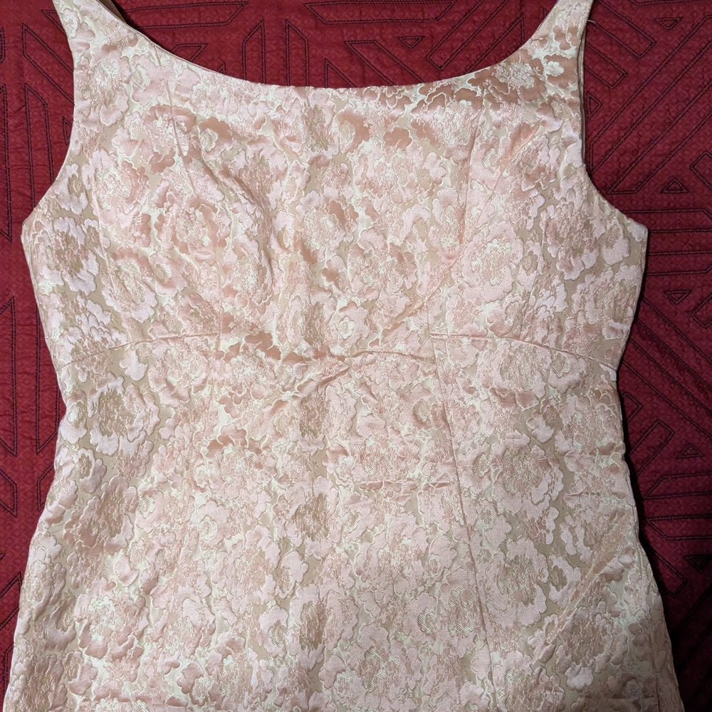 VINTAGE CUSTOM Sheath Dress, Elegant Pink and Cream Textured Floral - Picture 7 of 12